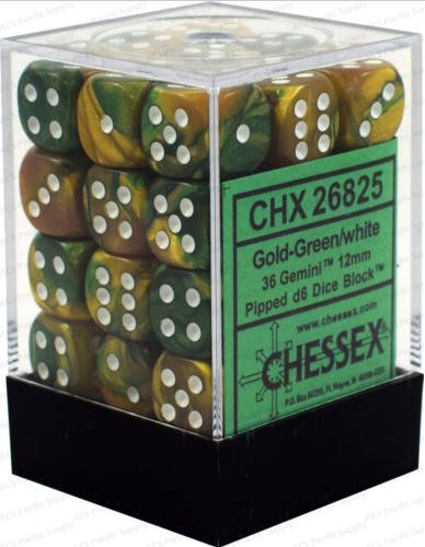 Chessex Gemini Gold Green w/ White